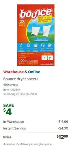 Costco Bounce dryer sheets offer
