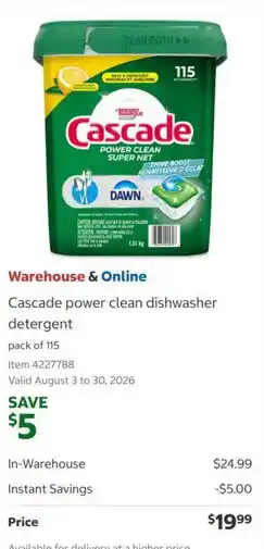 Costco Cascade power clean dishwasher detergent offer