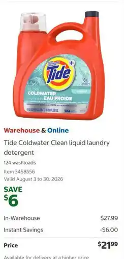 Costco Tide Coldwater Clean liquid laundry detergent offer