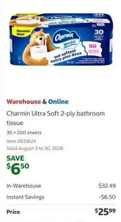 Costco Charmin Ultra Soft 2-ply bathroom tissue offer
