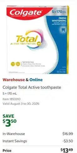 Costco Colgate Total Active toothpaste offer