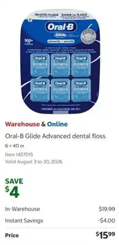 Costco Oral-B Glide Advanced dental floss offer