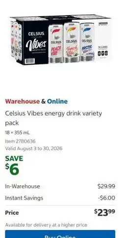Costco Celsius Vibes energy drink variety pack offer