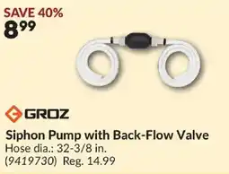 Princess Auto Groz siphon pump with back-flow valve offer