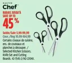 Canadian Tire Master Chef selected kitchen scissors, knife set and cutting boards offer
