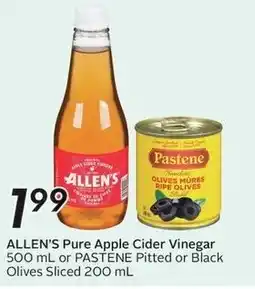 Sobeys Allen's pure apple cider vinegar or pastene pitted or black olives sliced offer