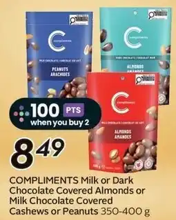 Sobeys Compliments Milk or Dark Chocolate Covered Almonds or Milk Chocolate Covered Cashews or Peanuts offer