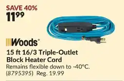 Princess Auto Woods 15 ft 16/3 Triple-Outlet Block Heater Cord offer