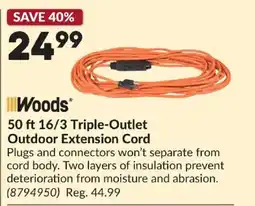 Princess Auto Woods 50 ft 16/3 Triple-Outlet Outdoor Extension Cord offer