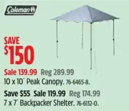 Canadian Tire Coleman 10 x 10' Peak Canopy offer