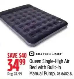 Canadian Tire Outbound queen single-high air bed with built-in manual pump offer