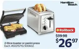 Walmart Hamilton Beach 2-slice toaster or panini press offer