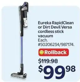 Walmart Eureka RapidClean or Dirt Devil Versa cordless stick vacuum offer