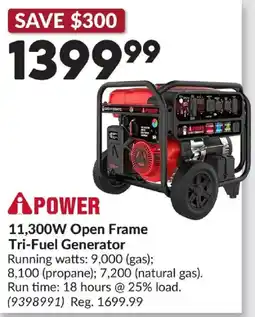 Princess Auto iPower 11,300W Open Frame Tri-Fuel Generator offer