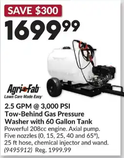 Princess Auto Agri-Fab tow-behind gas pressure washer with 60 gallon tank offer