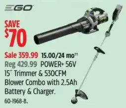 Canadian Tire Ego power+ 56v 15" trimmer & 530cfm blower combo offer