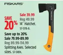 Canadian Tire Fiskars 14" Hatchet offer