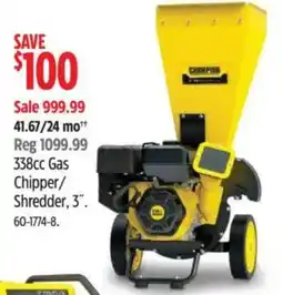 Canadian Tire Champion 338cc Gas Chipper/Shredder, 3" offer