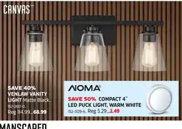 Canadian Tire Noma compact 4" led puck light, warm white offer