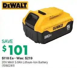 Kent DeWalt 20v max 5.0ah lithium-ion battery offer