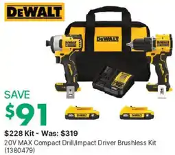 Kent DeWalt 20V MAX Compact Drill/Impact Driver Brushless Kit offer