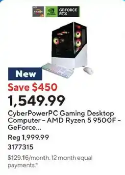 Staples CyberPowerPC Gaming Desktop Computer - AMD Ryzen 5 9500F - GeForce offer
