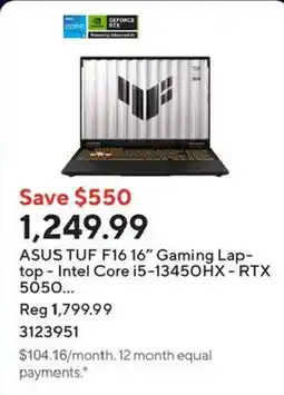 Staples Asus tuf f16 16" gaming laptop - intel core i5-13450hx - rtx 5050... offer