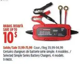 Canadian Tire Selected Simple Series Battery Chargers offer