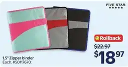 Walmart Five Star 1.5" Zipper binder offer