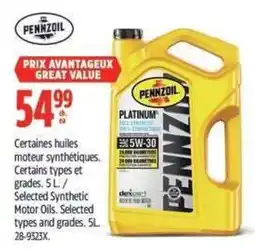 Canadian Tire Pennzoil platinum synthetic motor oil offer