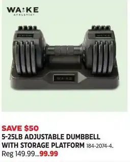 Canadian Tire Wake athletic 5-25lb adjustable dumbbell with storage platform offer