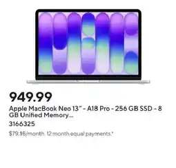 Staples Apple MacBook Neo 13" - A18 Pro - 256 GB SSD - 8 GB Unified Memory... offer