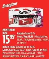 Canadian Tire Energizer alkaline batteries 16 AA offer