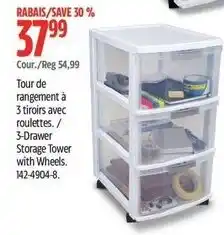 Canadian Tire 3-drawer storage tower with wheels offer