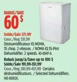 Canadian Tire Noma dehumidifier iq 35-pint offer
