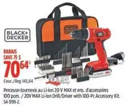 Canadian Tire Black+Decker 20V MAX Li-ion Drill/Driver with 100-Pc Accessory Kit offer