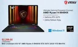 Canada Computers msi crosshair a18 18" amd ryzen 9 8940hx rtx 5070 32gb 1tb win11h offer