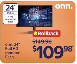 Walmart onn. 24" full hd monitor offer