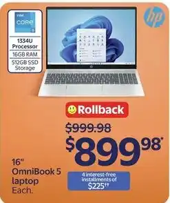Walmart hp 16" OmniBook 5 laptop offer