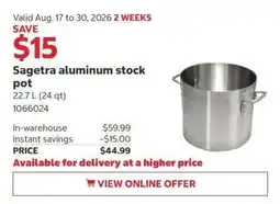 Costco Sagetrna aluminum stock pot offer