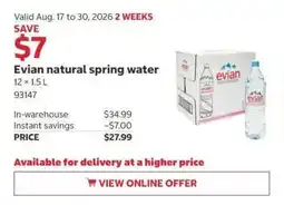 Costco Evian natural spring water offer