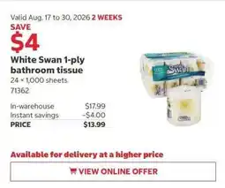 Costco White Swan 1-ply bathroom tissue offer