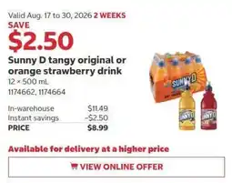 Costco Sunny D tangy original or orange strawberry drink offer