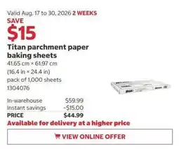 Costco Titan parchment paper baking sheets offer