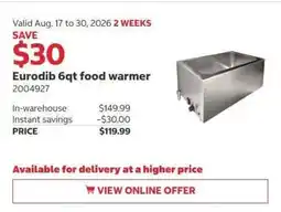 Costco Eurodib 6qt food warmer offer