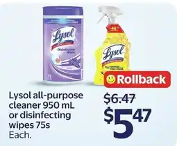 Walmart Lysol all-purpose cleaner or disinfecting wipes offer