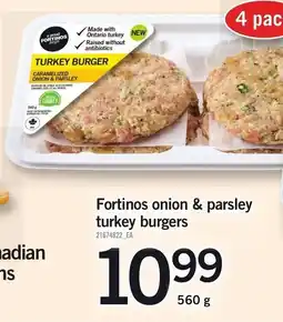 Loblaws Fortinos onion & parsley turkey burgers offer