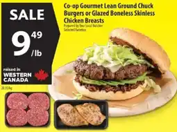 Co-op Co-op Gourmet Lean Ground Chuck Burgers or Glazed Boneless Skinless Chicken Breasts offer