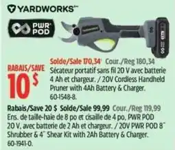 Canadian Tire Yardworks 20v cordless handheld pruner with 4ah battery & charger offer
