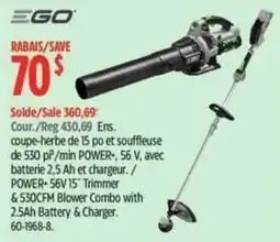 Canadian Tire Ego power+ 56v 15" trimmer & 530cfm blower combo offer